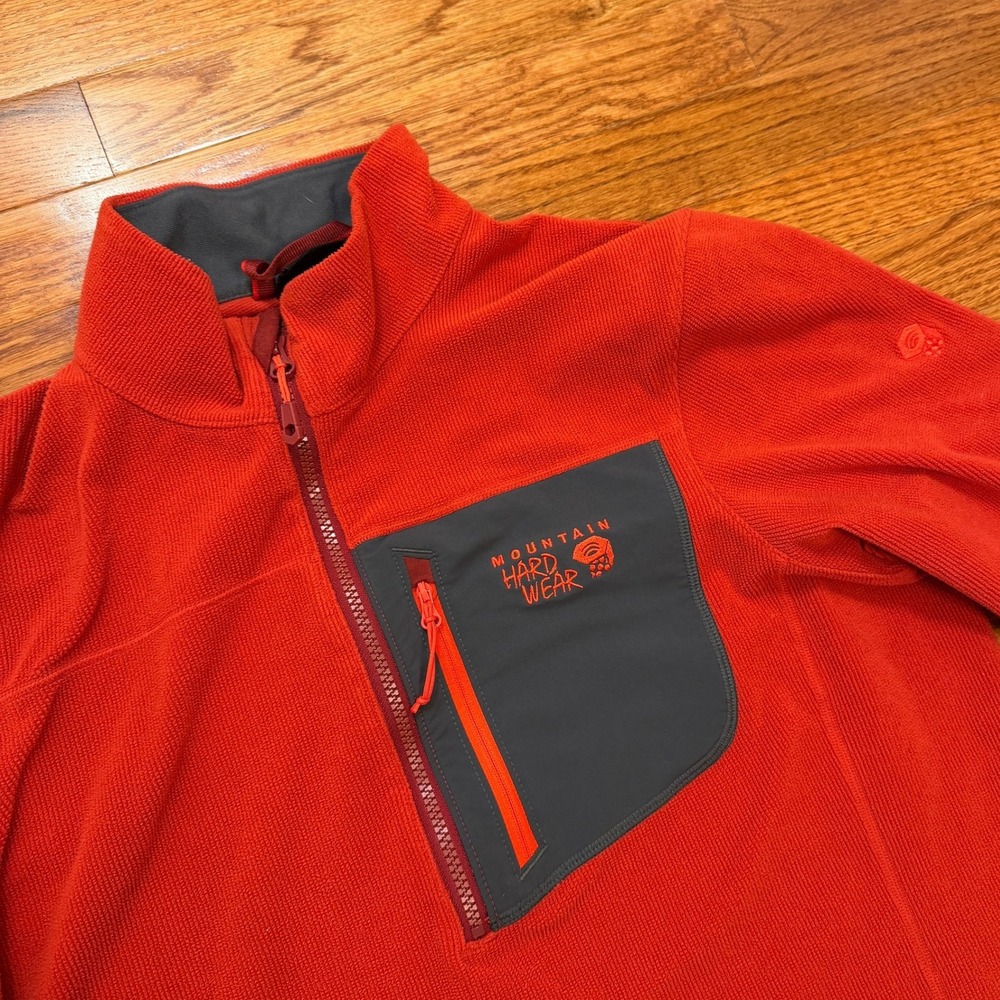Mountain Hardwear 1/4 Zip Fleece Pullover Mens Medium Orange Red Hiking Outdoor